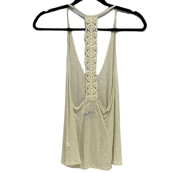 Blue Life V Neck T Back Slub Knit Tank Top With Lace Trim Extra Small Beige NWT - Picture 2 of 9